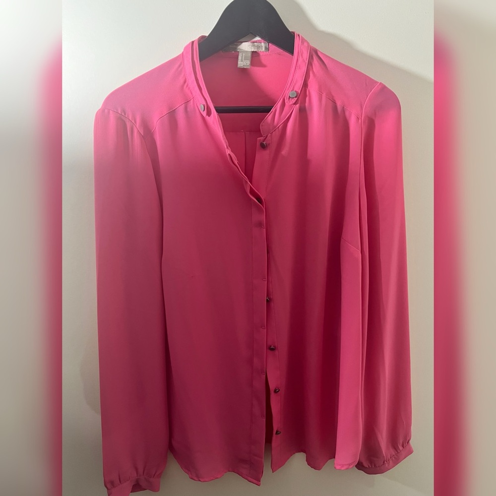 Forever 21 Pink Long Sleeve Mandarin Collar Blouse